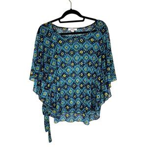 Colorful Western Sheer Top XL Boho Indie Folk Aztec Tribal Abstract Y2K Mod 80s